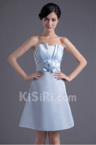 Satin Scallop A Line Short Dress with Hand-made Flower