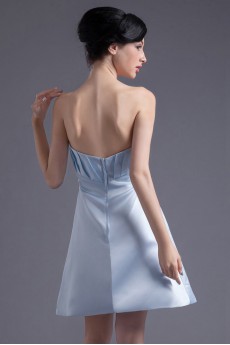 Satin Scallop A Line Short Dress with Hand-made Flower