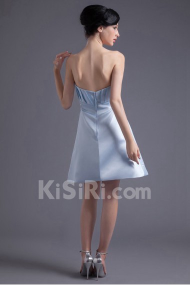 Satin Scallop A Line Short Dress with Hand-made Flower