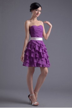 Chiffon Sweetheart Short Dress with Sash