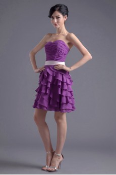 Chiffon Sweetheart Short Dress with Sash