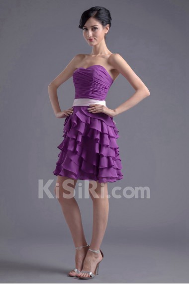 Chiffon Sweetheart Short Dress with Sash