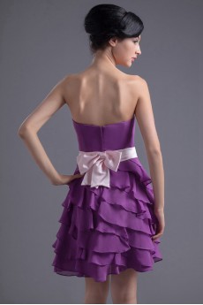 Chiffon Sweetheart Short Dress with Sash