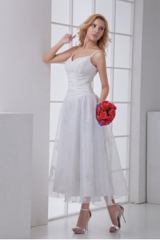 Chiffon Sheath Tea-Length Dress with Embroidery