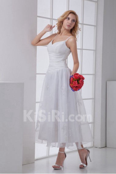 Chiffon Sheath Tea-Length Dress with Embroidery