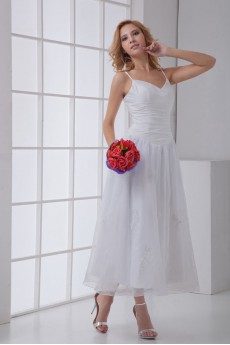 Chiffon Sheath Tea-Length Dress with Embroidery