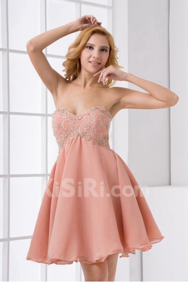 Chiffon Sweetheart Column Knee Lnegth Dress with Embroidery