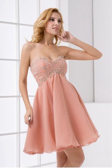 Chiffon Sweetheart Column Knee Lnegth Dress with Embroidery