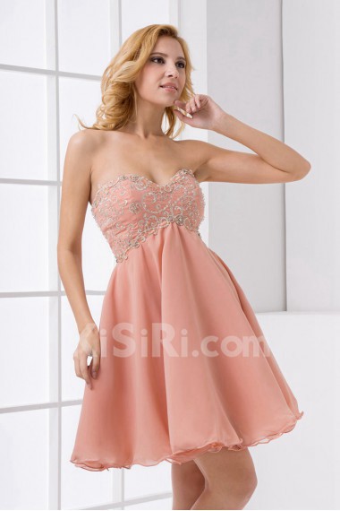 Chiffon Sweetheart Column Knee Lnegth Dress with Embroidery