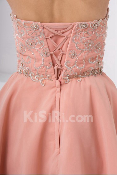 Chiffon Sweetheart Column Knee Lnegth Dress with Embroidery