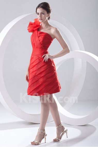 Organza Asymmetrical A Line Short Dress with Hand-made Flower