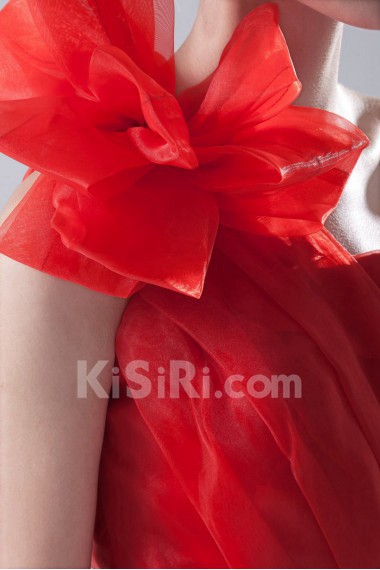 Organza Asymmetrical A Line Short Dress with Hand-made Flower