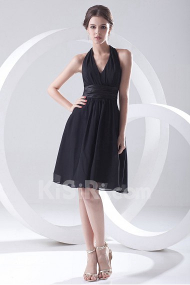 Chiffon V Neckline A Line Short Dress with Sash