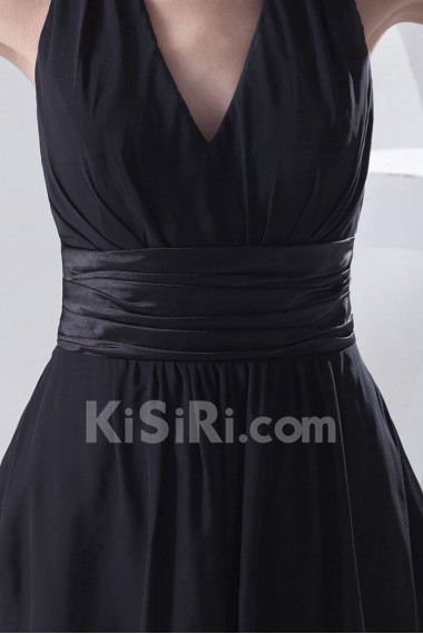 Chiffon V Neckline A Line Short Dress with Sash