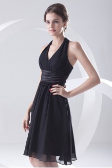 Chiffon V Neckline A Line Short Dress with Sash