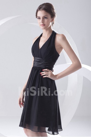 Chiffon V Neckline A Line Short Dress with Sash