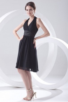 Chiffon V Neckline A Line Short Dress with Sash