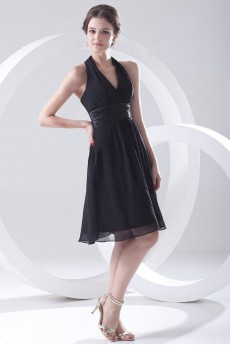 Chiffon V Neckline A Line Short Dress with Sash