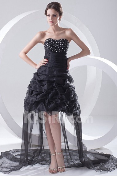 Organza Strapless A Line Short Dress with Embroidery