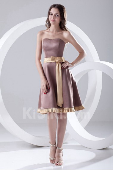 Satin Sweetheart Knee Length Dress with Sash