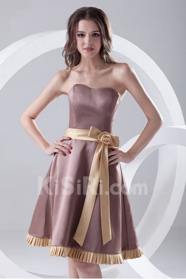 Satin Sweetheart Knee Length Dress with Sash