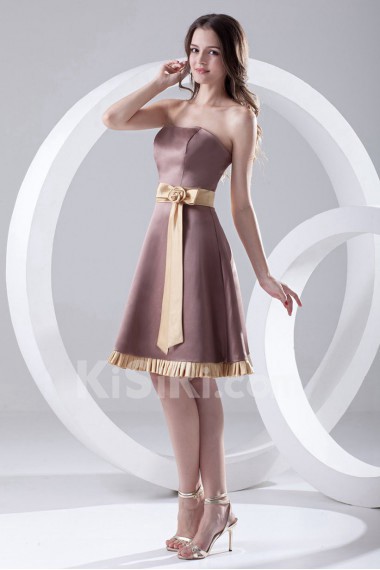 Satin Sweetheart Knee Length Dress with Sash