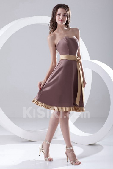 Satin Sweetheart Knee Length Dress with Sash