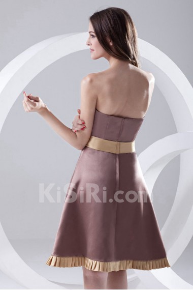 Satin Sweetheart Knee Length Dress with Sash