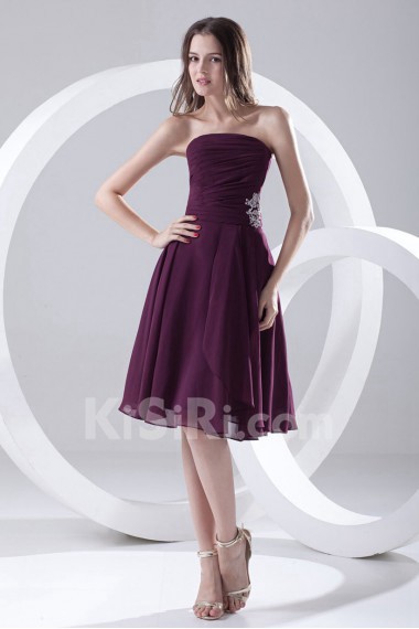 Taffeta Strapless Knee Length Dress with Embroidery