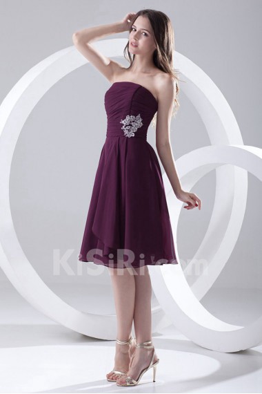 Taffeta Strapless Knee Length Dress with Embroidery