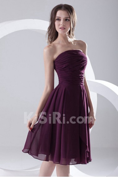 Taffeta Strapless Knee Length Dress with Embroidery