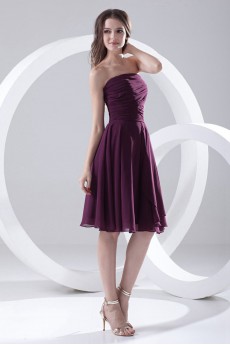 Taffeta Strapless Knee Length Dress with Embroidery