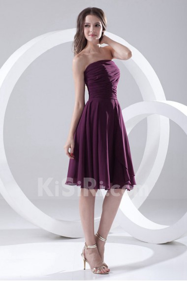 Taffeta Strapless Knee Length Dress with Embroidery