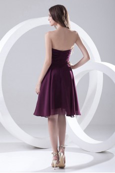 Taffeta Strapless Knee Length Dress with Embroidery