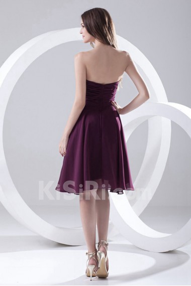 Taffeta Strapless Knee Length Dress with Embroidery