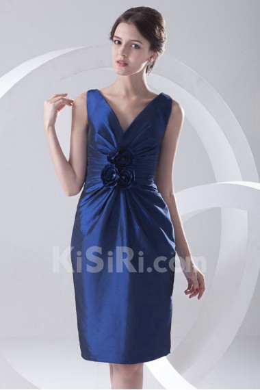 Taffeta Short Dress with Hand-made Flowers