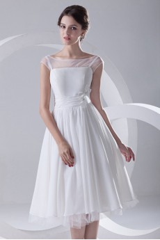 Chiffon and Net Knee Length Dress with Hand-made Flower