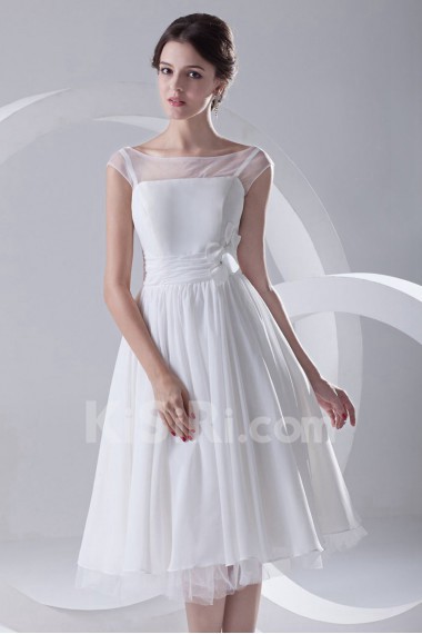 Chiffon and Net Knee Length Dress with Hand-made Flower