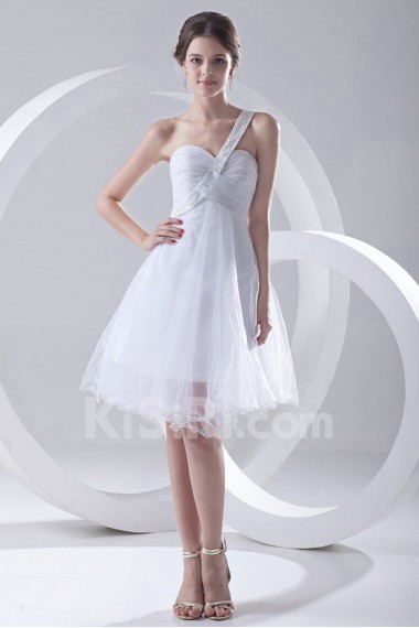 Satin and Net Sweetheart Short Dress with Embroidery