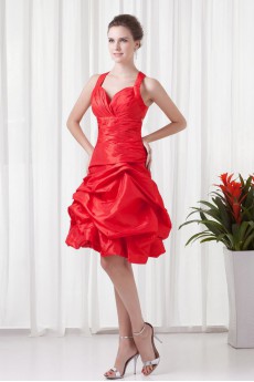 Taffeta Halter Knee Length Dress