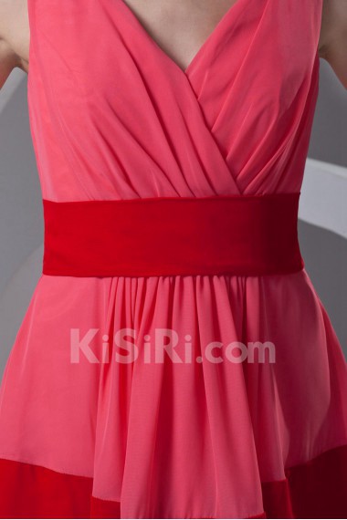 Chiffon V Neckline Short Dress with Sash