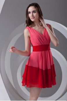 Chiffon V Neckline Short Dress with Sash