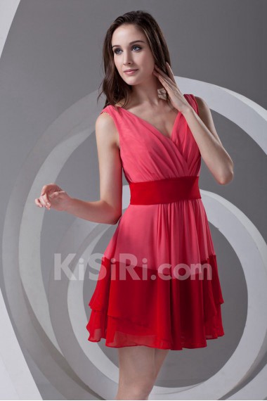 Chiffon V Neckline Short Dress with Sash