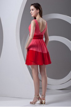 Chiffon V Neckline Short Dress with Sash