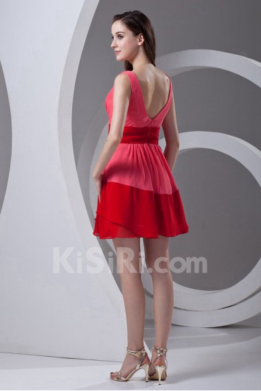 Chiffon V Neckline Short Dress with Sash