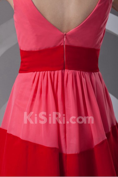 Chiffon V Neckline Short Dress with Sash