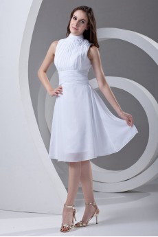 Chiffon High Collar Short Dress with Sash