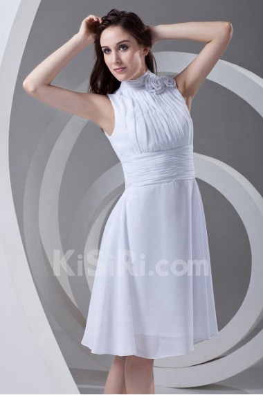 Chiffon High Collar Short Dress with Sash