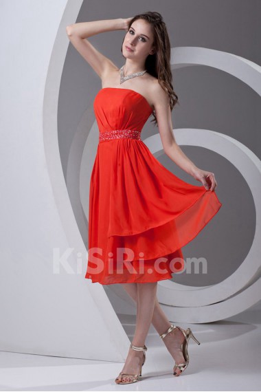 Chiffon Strapless Knee Length Dress with Sash