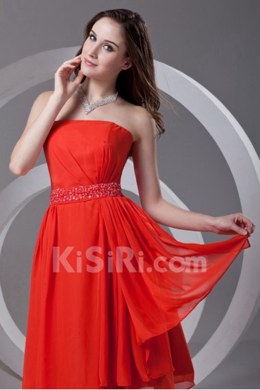 Chiffon Strapless Knee Length Dress with Sash